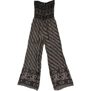 Free People Tube‎ Top Jumpsuit Women's Small w Halter Tie Smocked Wide Leg BOHO